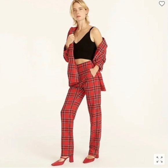 J.Crew Full-length straight-leg bi-stretch wool pant in Good Tidings plaid SZ 0 - Picture 1 of 6